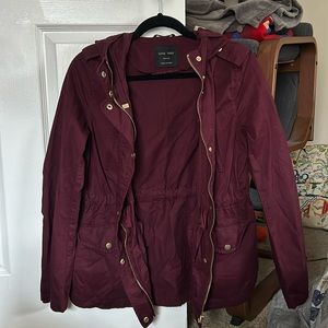 Burgundy light weight jacket with drawstring waist